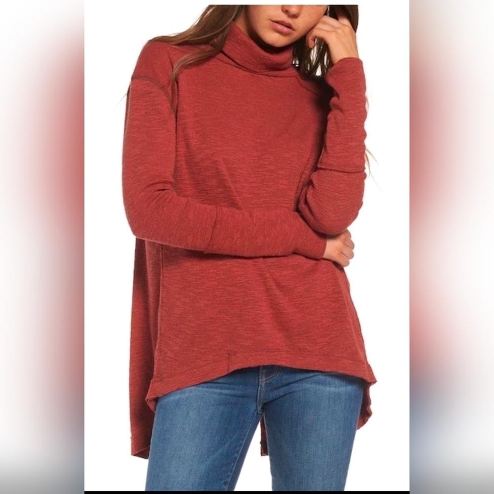 We the Free Split Back Dark Burnt Red Cowl Mock Neck Turtleneck Pullover